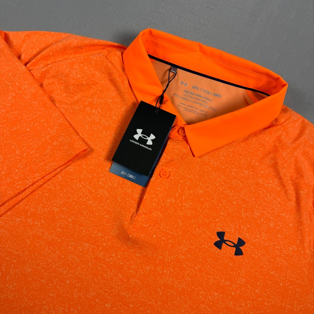 Under Armour Mens Iso-Chill Polo Shirt Orange Heather 2XL 1377294 New